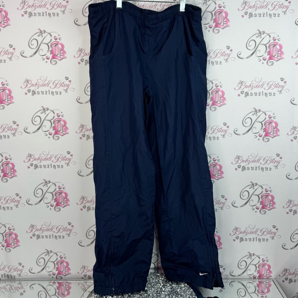 Nike pants flare style white logo rare Dark Blue Athletic Pants - Picture 1 of 7